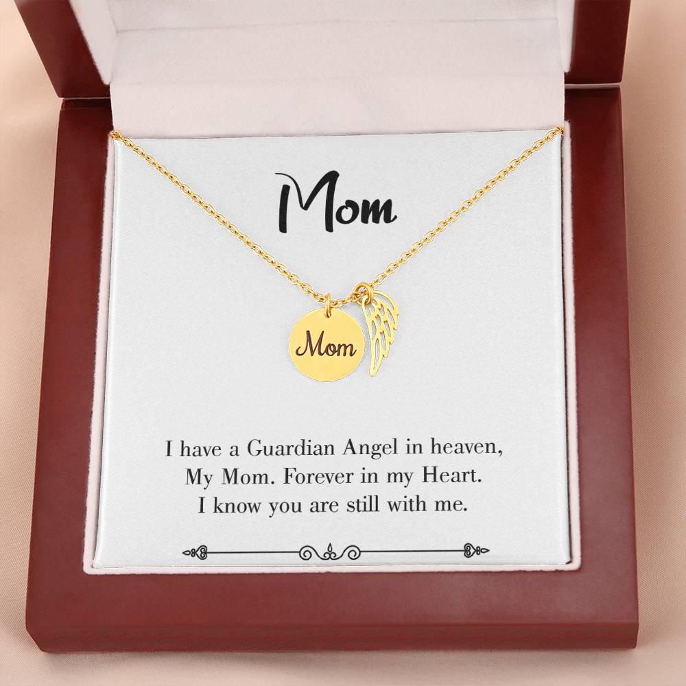 Forever In My Heart White Mom Remembrance Necklace Angel Wing Charm, Stainless Steel 18-22'' Chain-Express Your Love Gifts