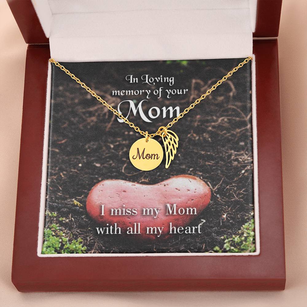 I Miss My Mom Mom Remembrance Necklace Angel Wing Charm, Stainless Steel 18-22'' Chain-Express Your Love Gifts