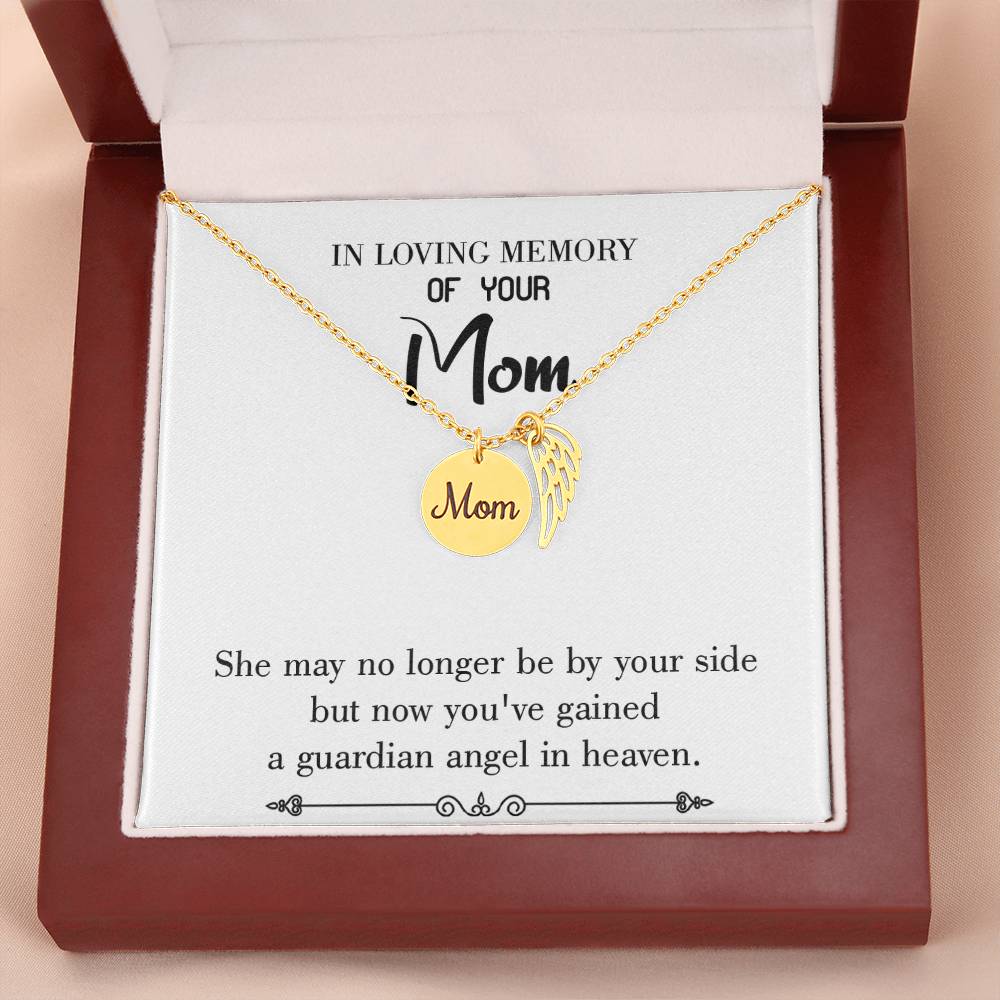 Guardian Angel In Heaven White Mom Remembrance Necklace Angel Wing Charm, Stainless Steel 18-22'' Chain-Express Your Love Gifts