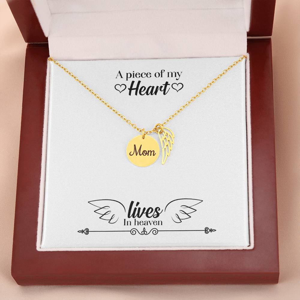 Lives in Heaven Mom Remembrance Necklace Angel Wing Charm, Stainless Steel 18-22'' Chain-Express Your Love Gifts