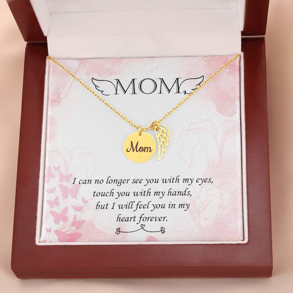 I Can No Longer Mom Remembrance Necklace Angel Wing Charm, Stainless Steel 18-22'' Chain-Express Your Love Gifts