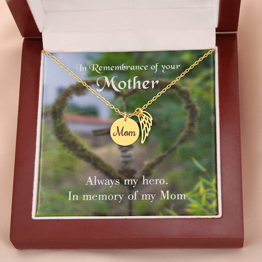 Always My Hero Mom Remembrance Necklace Angel Wing Charm, Stainless Steel 18-22'' Chain-Express Your Love Gifts