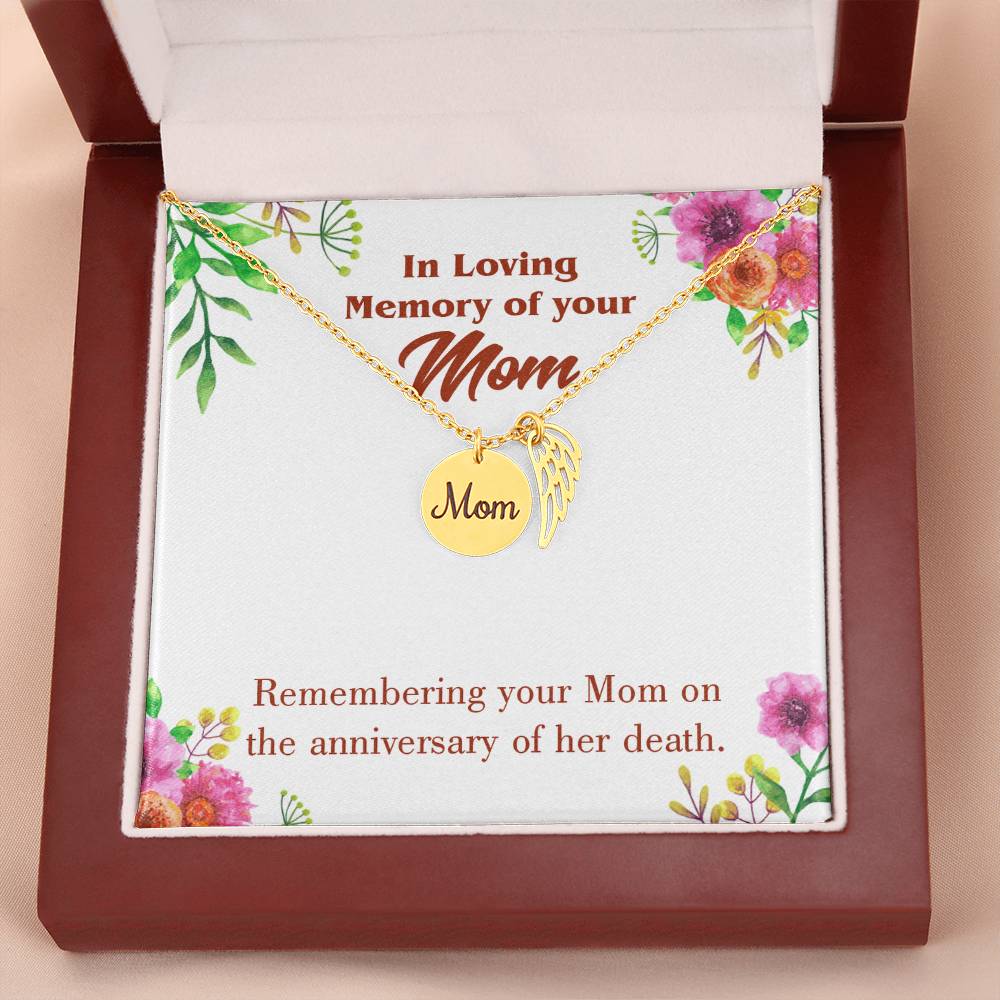 Mom Death Anniversary Mom Remembrance Necklace Angel Wing Charm, Stainless Steel 18-22'' Chain-Express Your Love Gifts