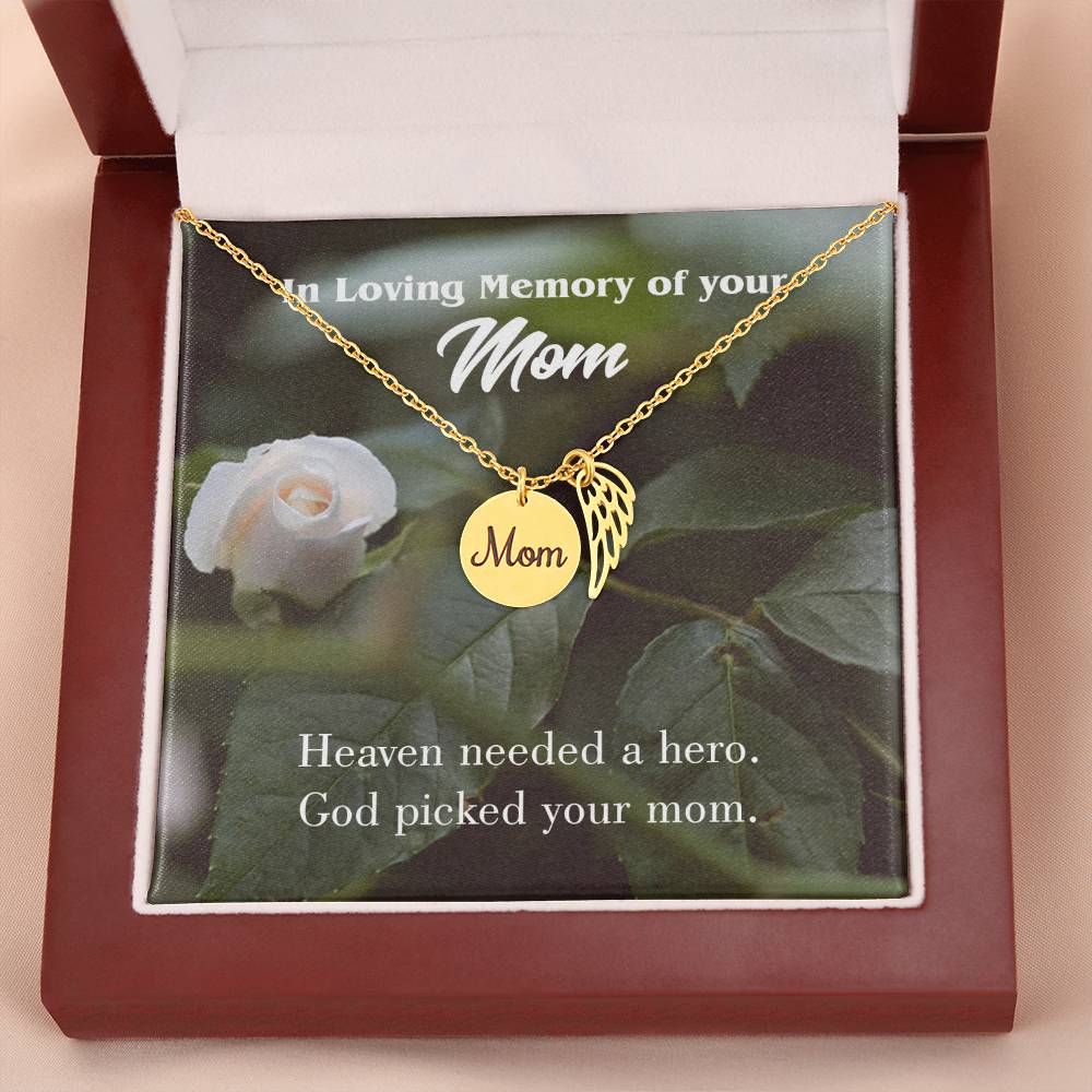 God Picked Mom Mom Remembrance Necklace Angel Wing Charm, Stainless Steel 18-22'' Chain-Express Your Love Gifts