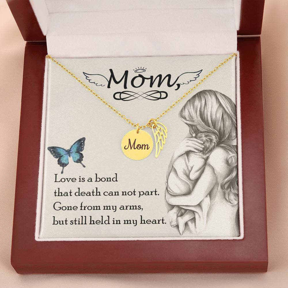 Love Is Bond Mom Remembrance Necklace Angel Wing Charm, Stainless Steel 18-22'' Chain-Express Your Love Gifts