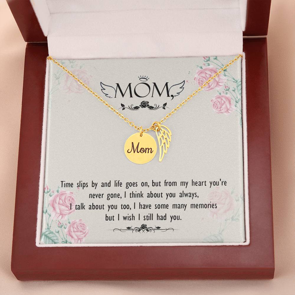 Time Slips By Mom Remembrance Necklace Angel Wing Charm, Stainless Steel 18-22'' Chain-Express Your Love Gifts