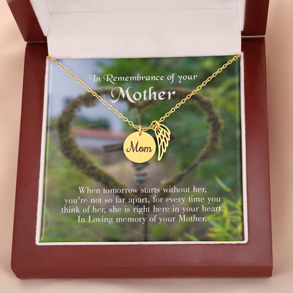 Not Far Apart Mom Remembrance Necklace Angel Wing Charm, Stainless Steel 18-22'' Chain-Express Your Love Gifts