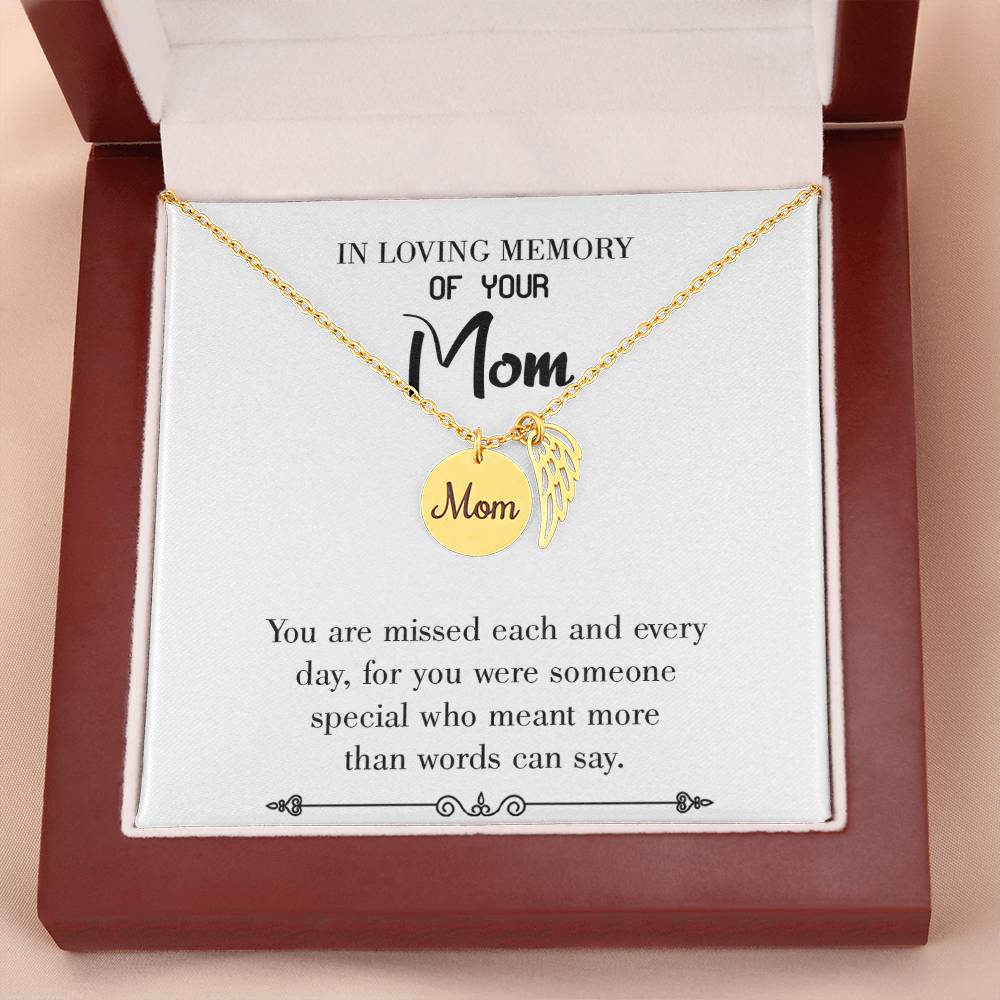 You Are Missed White Mom Remembrance Necklace Angel Wing Charm, Stainless Steel 18-22'' Chain-Express Your Love Gifts