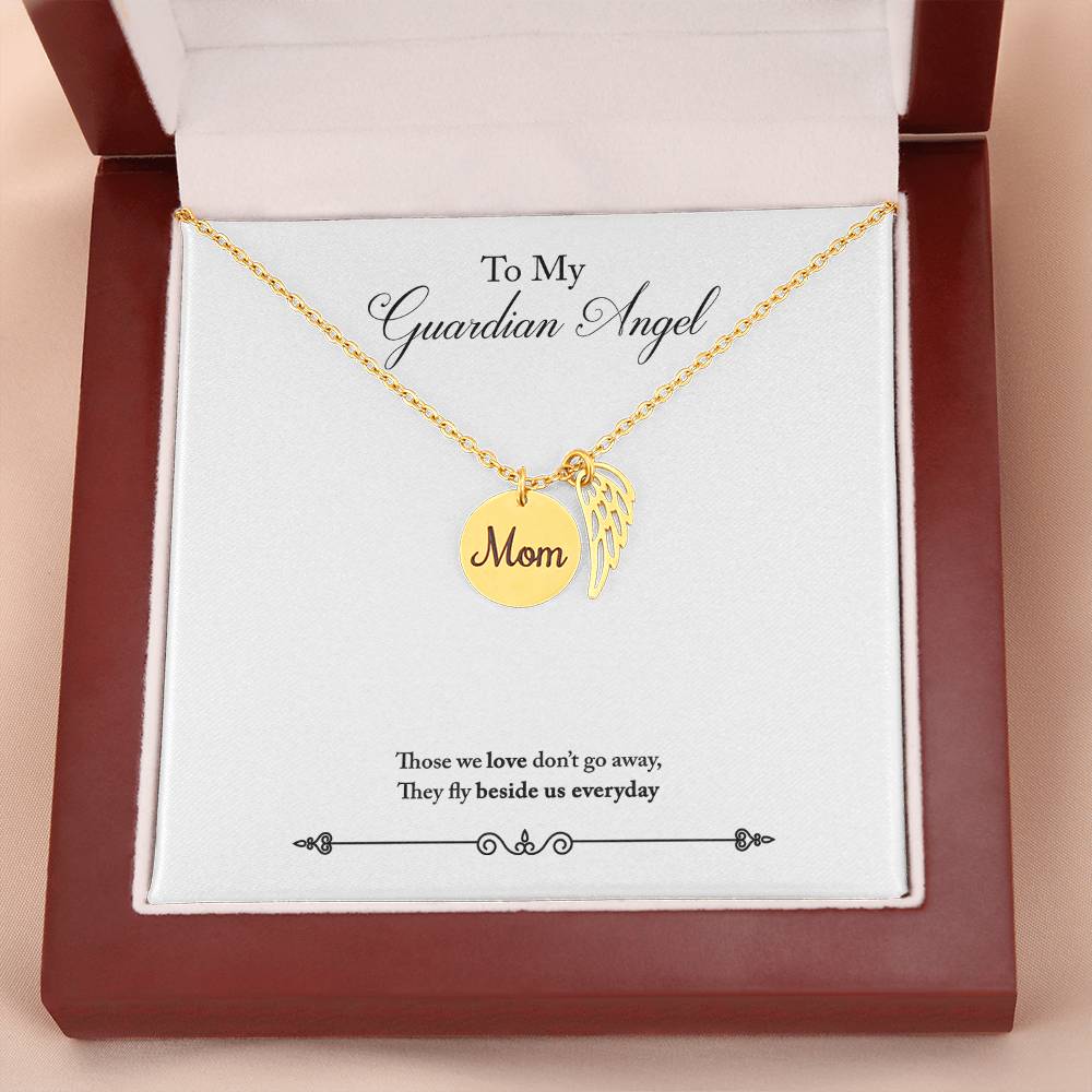 Guardian Angel Remembrance Mom Remembrance Necklace Angel Wing Charm, Stainless Steel 18-22'' Chain-Express Your Love Gifts