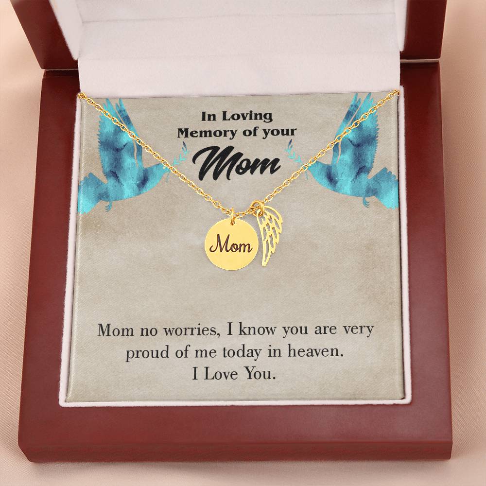 Mom No Worries Mom Remembrance Necklace Angel Wing Charm, Stainless Steel 18-22'' Chain-Express Your Love Gifts