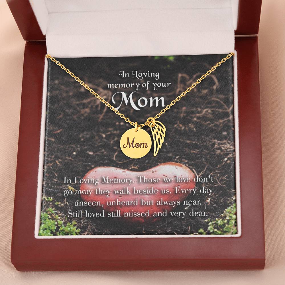 In Loving Memory Mom Remembrance Necklace Angel Wing Charm, Stainless Steel 18-22'' Chain-Express Your Love Gifts