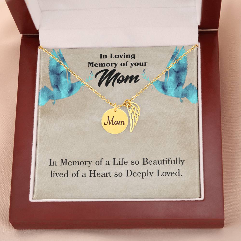 Life'S Beautifully Lived Mom Remembrance Necklace Angel Wing Charm, Stainless Steel 18-22'' Chain-Express Your Love Gifts