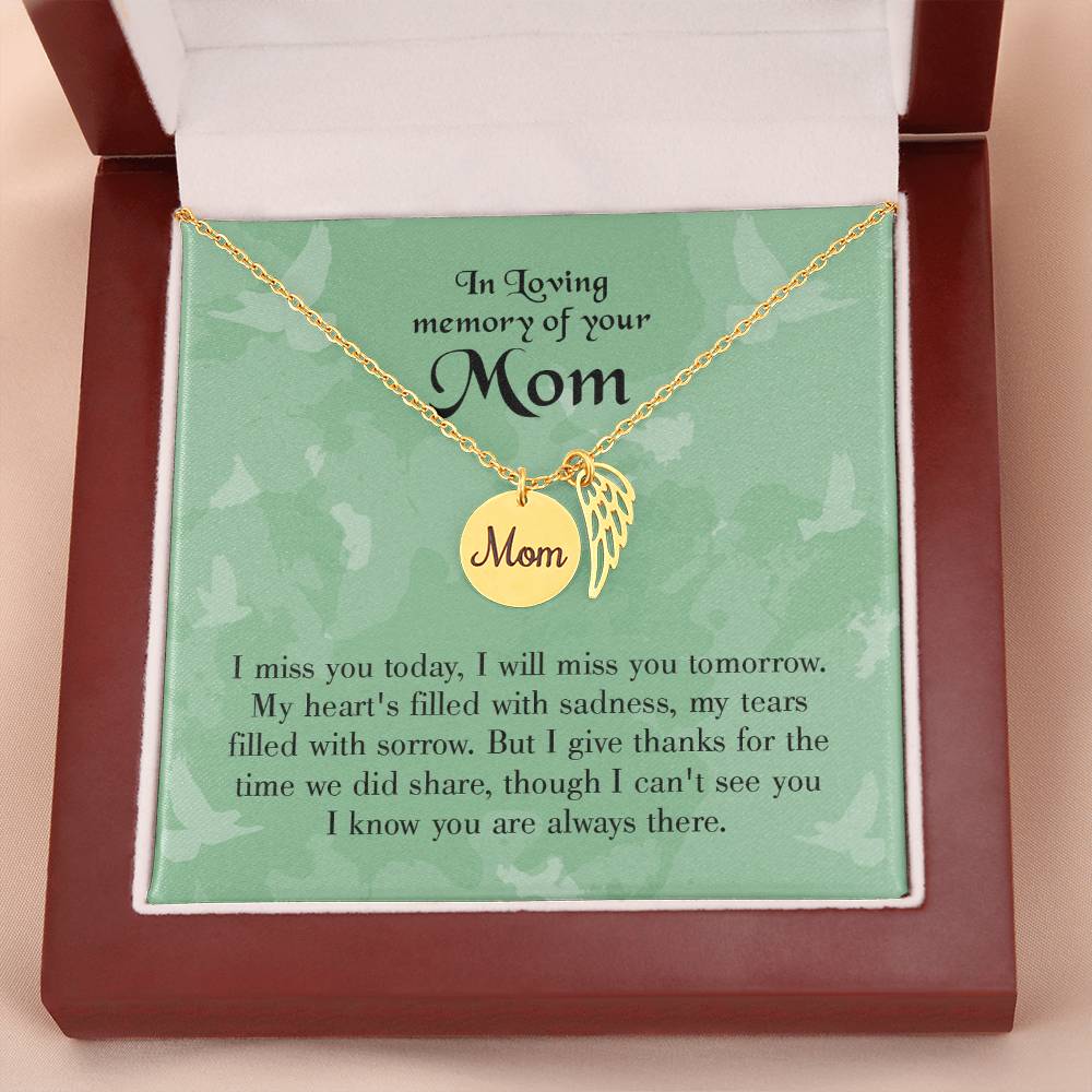 Miss You Today Mom Remembrance Necklace Angel Wing Charm, Stainless Steel 18-22'' Chain-Express Your Love Gifts