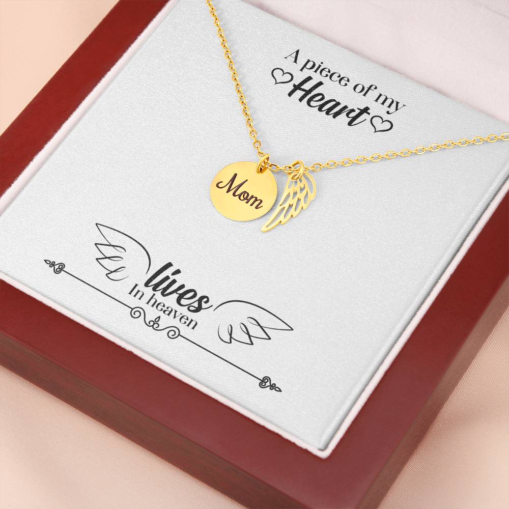 Lives in Heaven Mom Remembrance Necklace Angel Wing Charm, Stainless Steel 18-22'' Chain-Express Your Love Gifts