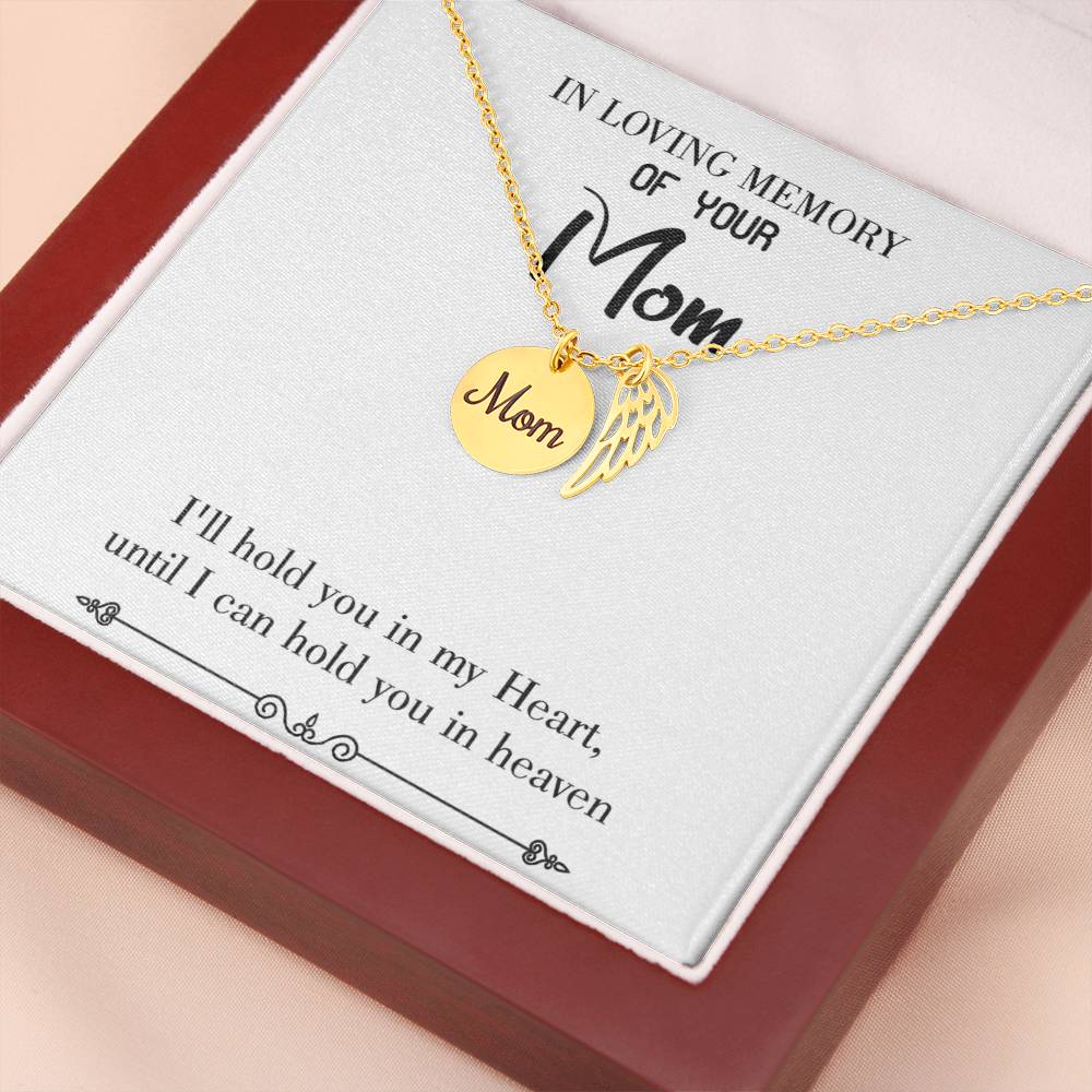 Hold You In Heaven White Mom Remembrance Necklace Angel Wing Charm, Stainless Steel 18-22'' Chain-Express Your Love Gifts