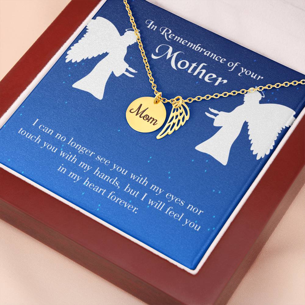 In My Heart Forever Mom Remembrance Necklace Angel Wing Charm, Stainless Steel 18-22'' Chain-Express Your Love Gifts