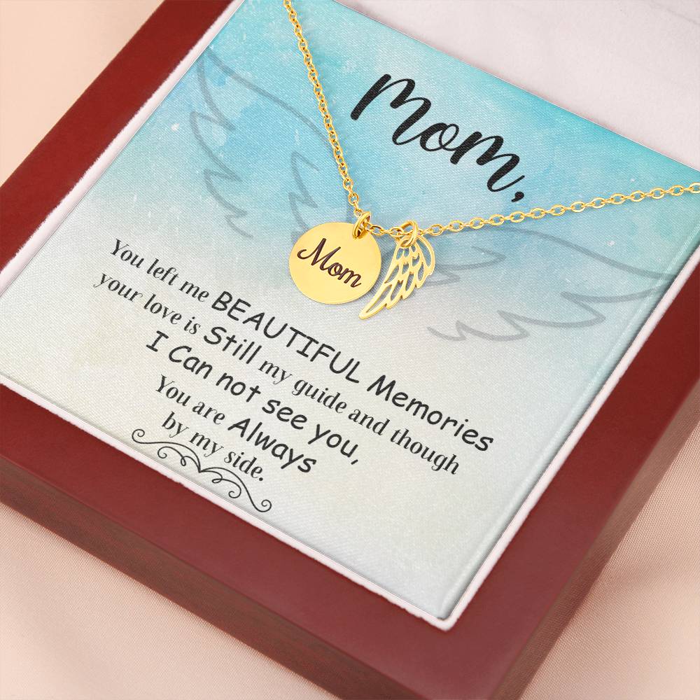 You Left Me Mom Remembrance Necklace Angel Wing Charm, Stainless Steel 18-22'' Chain-Express Your Love Gifts