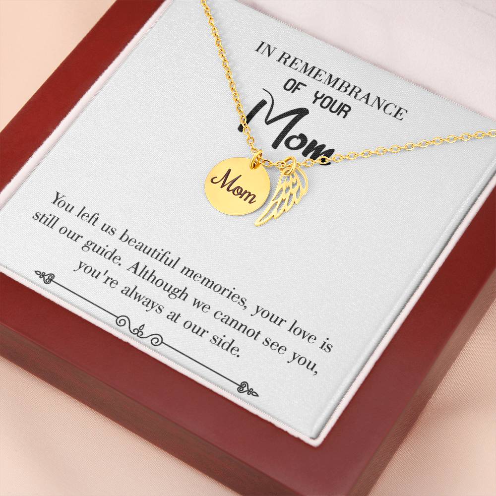 Always At Our Side White Mom Remembrance Necklace Angel Wing Charm, Stainless Steel 18-22'' Chain-Express Your Love Gifts