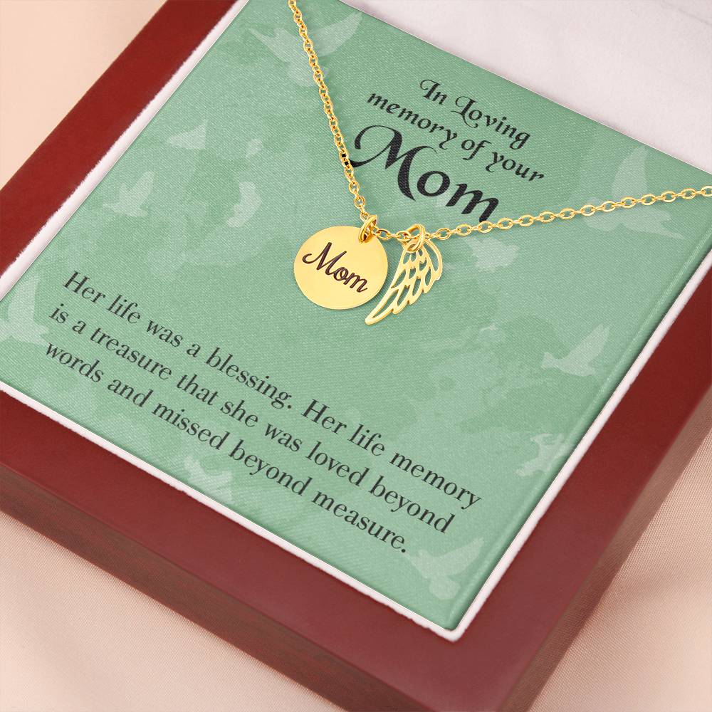 Mom'S Life A Blessing Mom Remembrance Necklace Angel Wing Charm, Stainless Steel 18-22'' Chain-Express Your Love Gifts