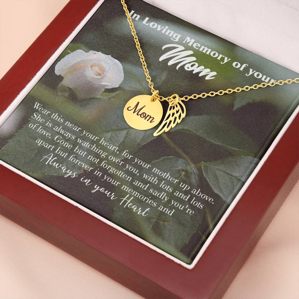 Wear Near Heart Mom Remembrance Necklace Angel Wing Charm, Stainless Steel 18-22'' Chain-Express Your Love Gifts