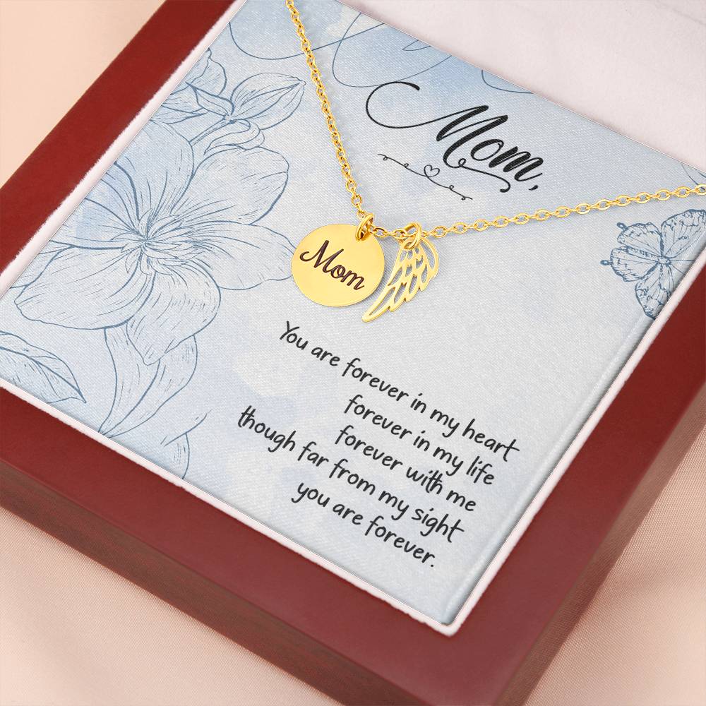 You Are Forever In My Heart Mom Remembrance Necklace Angel Wing Charm, Stainless Steel 18-22'' Chain-Express Your Love Gifts