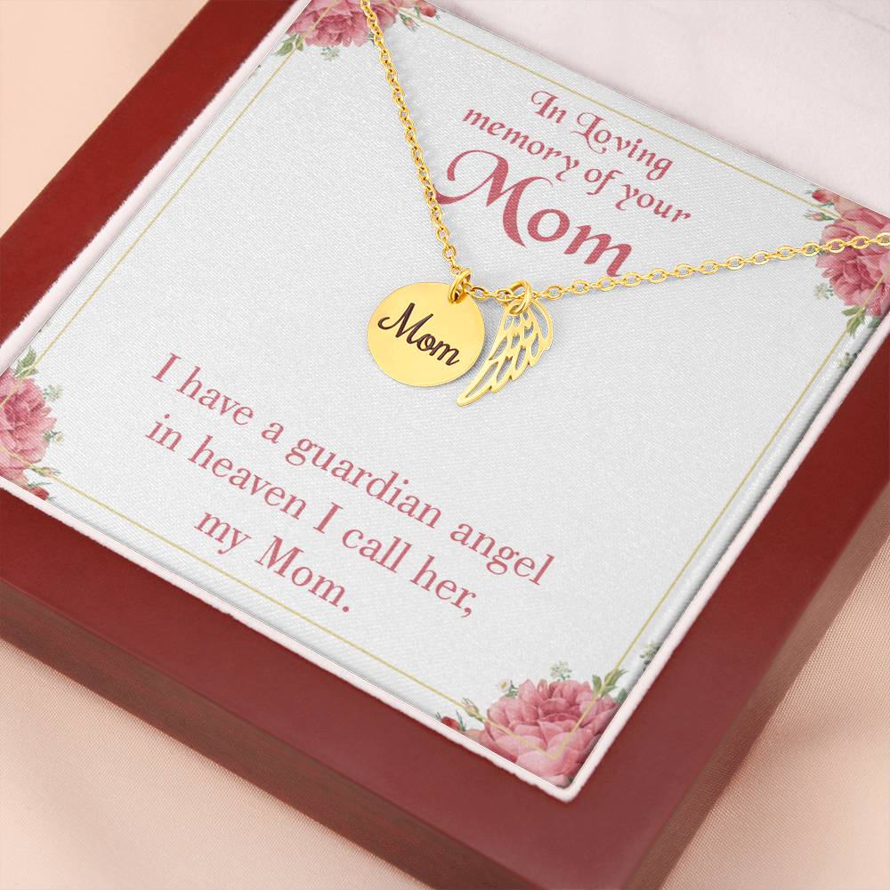 Guardian Angel Mom Mom Remembrance Necklace Angel Wing Charm, Stainless Steel 18-22'' Chain-Express Your Love Gifts