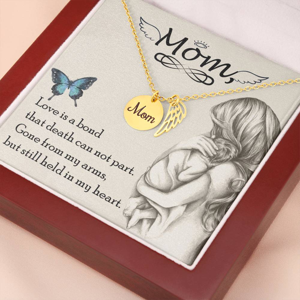 Love Is Bond Mom Remembrance Necklace Angel Wing Charm, Stainless Steel 18-22'' Chain-Express Your Love Gifts