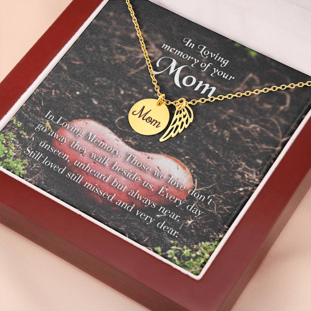 In Loving Memory Mom Remembrance Necklace Angel Wing Charm, Stainless Steel 18-22'' Chain-Express Your Love Gifts