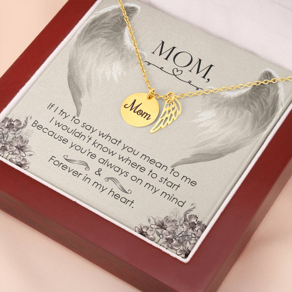 If I Try To Say Mom Remembrance Necklace Angel Wing Charm, Stainless Steel 18-22'' Chain-Express Your Love Gifts