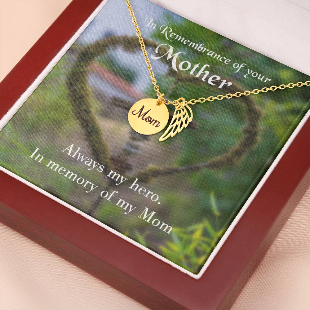 Always My Hero Mom Remembrance Necklace Angel Wing Charm, Stainless Steel 18-22'' Chain-Express Your Love Gifts