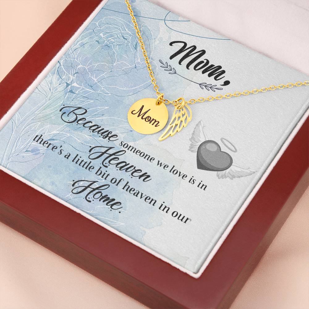 Because Someone We Love Mom Remembrance Necklace Angel Wing Charm, Stainless Steel 18-22'' Chain-Express Your Love Gifts