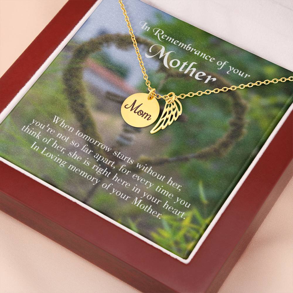 Not Far Apart Mom Remembrance Necklace Angel Wing Charm, Stainless Steel 18-22'' Chain-Express Your Love Gifts