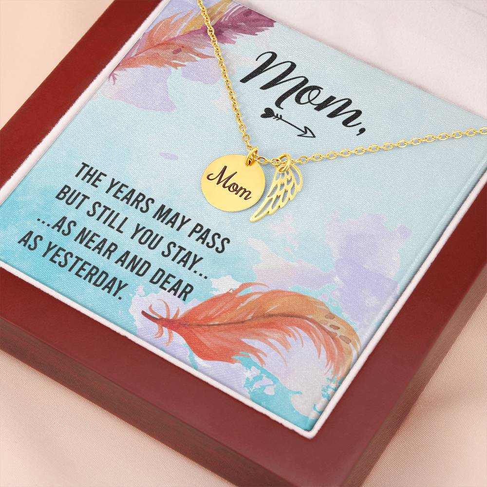 Years May Pass Mom Remembrance Necklace Angel Wing Charm, Stainless Steel 18-22'' Chain-Express Your Love Gifts