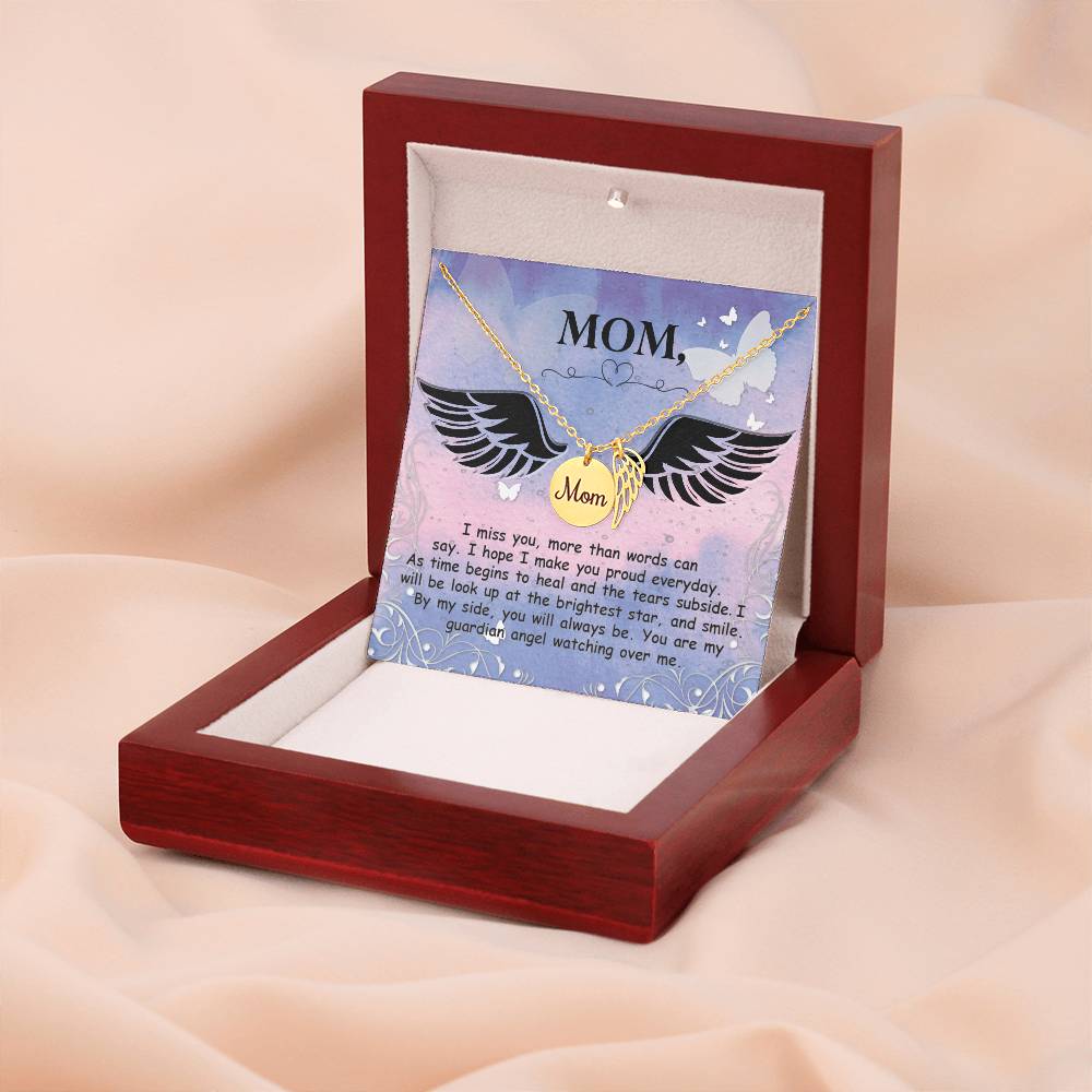 I Miss You More Than Mom Remembrance Necklace Angel Wing Charm, Stainless Steel 18-22'' Chain-Express Your Love Gifts