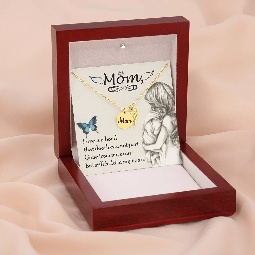 Love Is Bond Mom Remembrance Necklace Angel Wing Charm, Stainless Steel 18-22'' Chain-Express Your Love Gifts