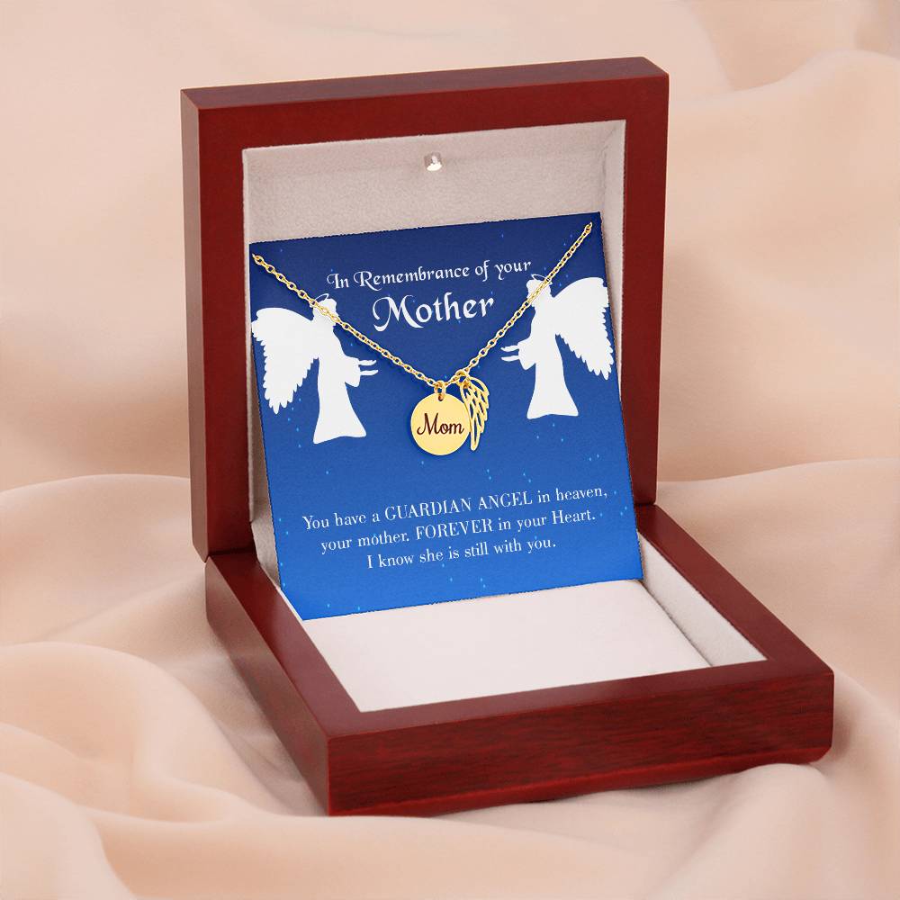 Guardian Angel In Heaven Mom Remembrance Necklace Angel Wing Charm, Stainless Steel 18-22'' Chain-Express Your Love Gifts