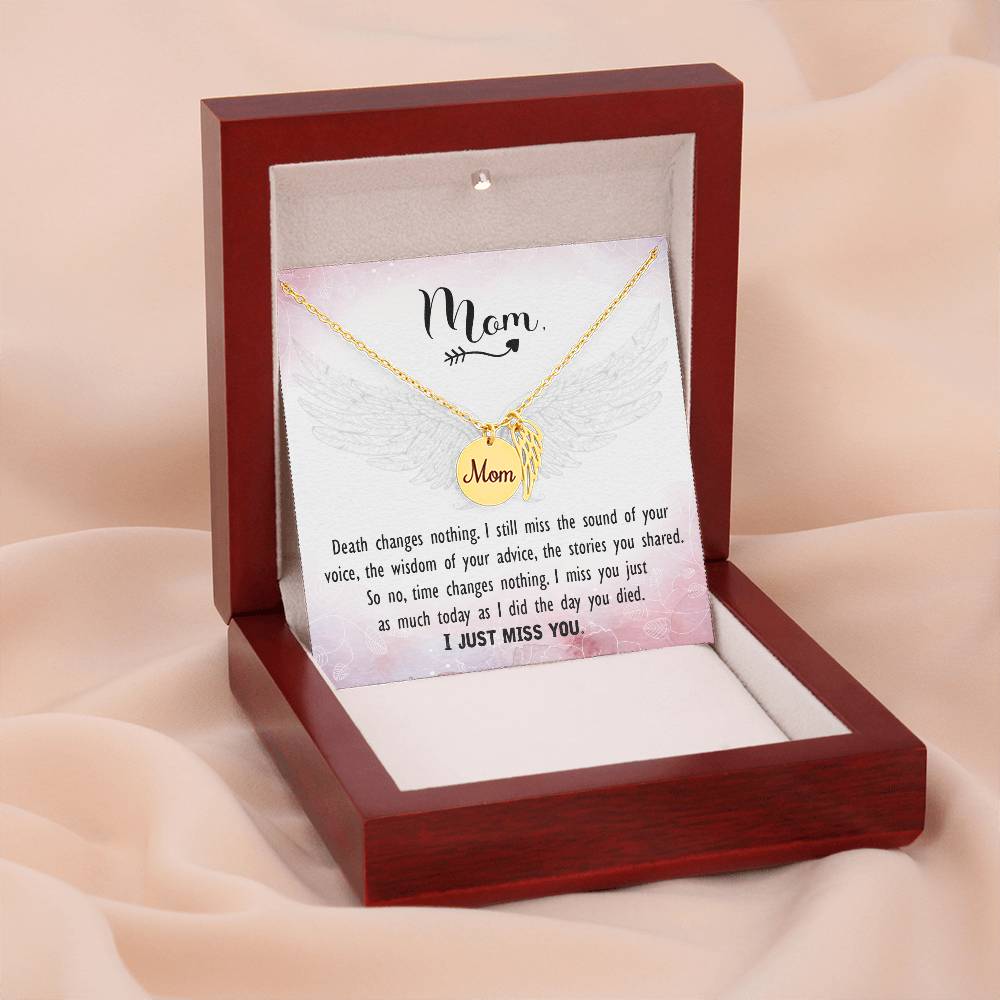 Death Changes Nothing Mom Remembrance Necklace Angel Wing Charm, Stainless Steel 18-22'' Chain-Express Your Love Gifts