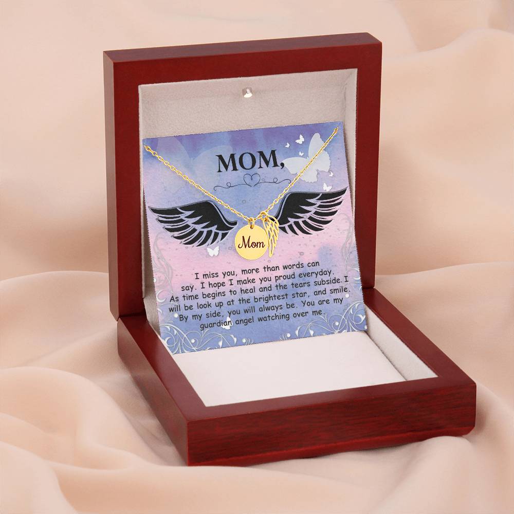 I Miss You More Than Mom Remembrance Necklace Angel Wing Charm, Stainless Steel 18-22'' Chain-Express Your Love Gifts