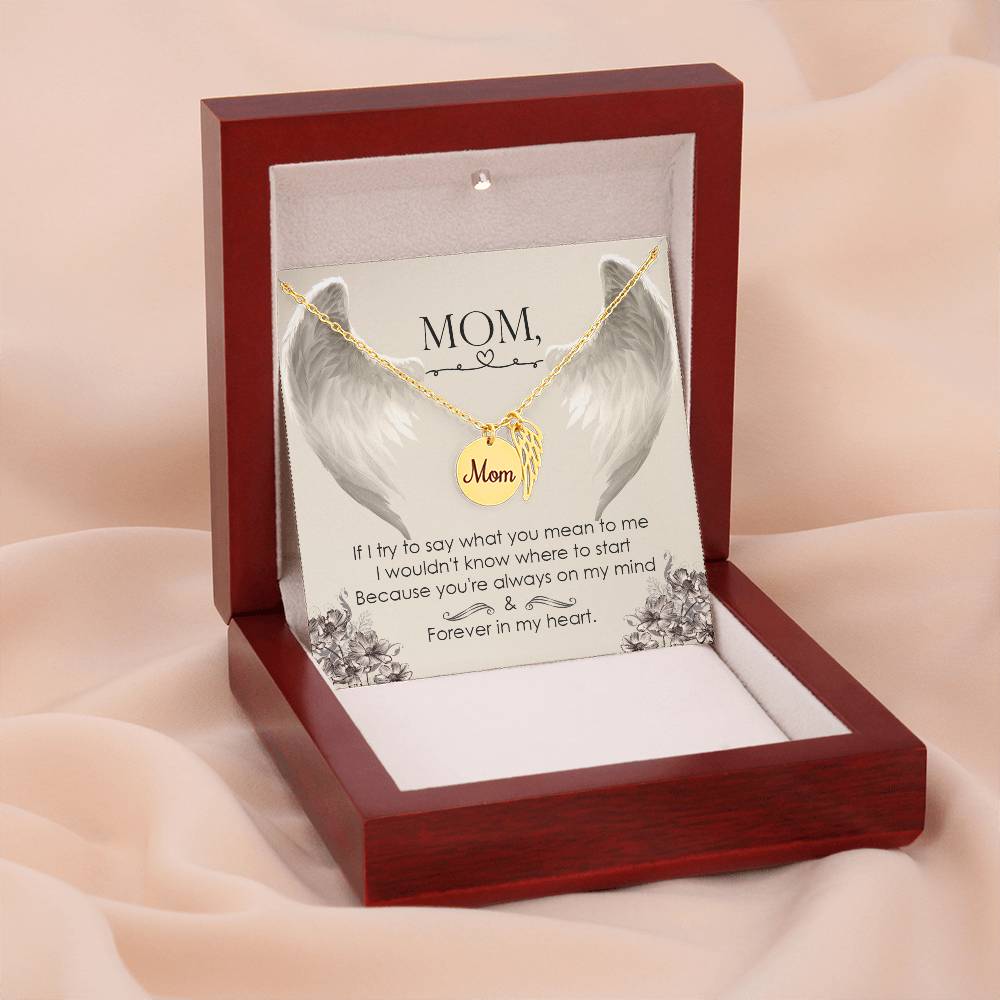 If I Try To Say Mom Remembrance Necklace Angel Wing Charm, Stainless Steel 18-22'' Chain-Express Your Love Gifts