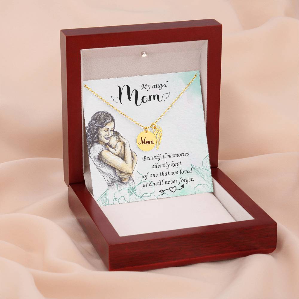 Beautiful Memories Mom Remembrance Necklace Angel Wing Charm, Stainless Steel 18-22'' Chain-Express Your Love Gifts