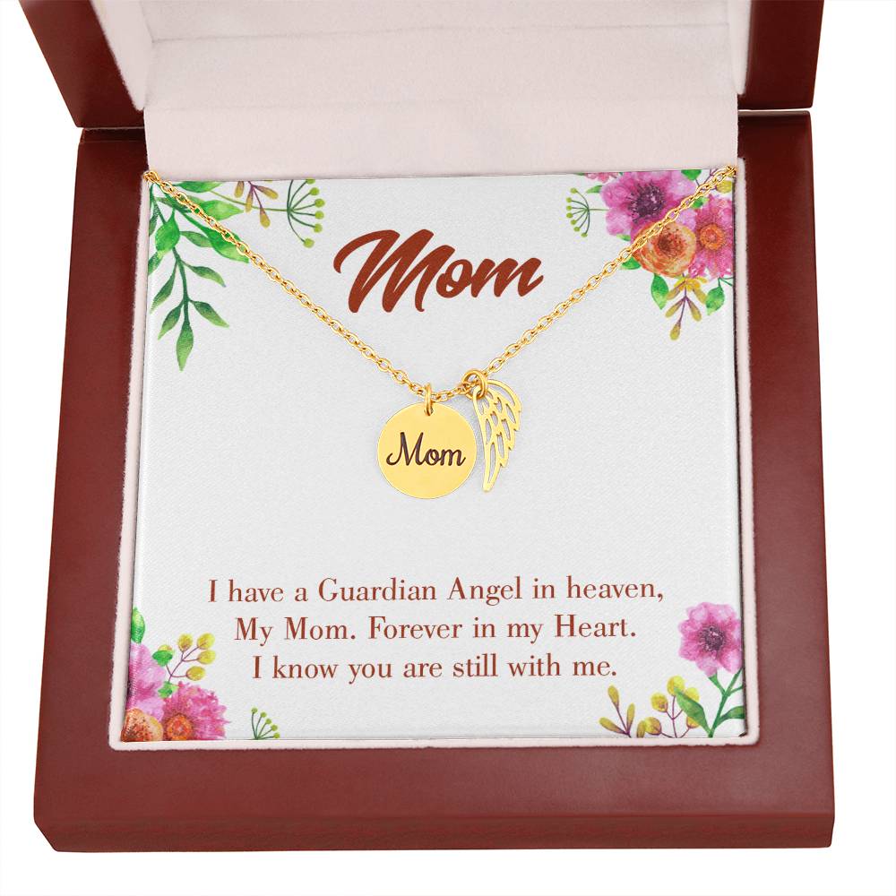 Forever In My Heart Mom Remembrance Necklace Angel Wing Charm, Stainless Steel 18-22'' Chain-Express Your Love Gifts