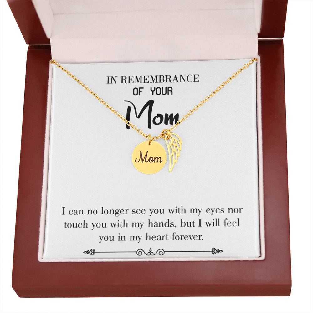 In My Heart Forever White Mom Remembrance Necklace Angel Wing Charm, Stainless Steel 18-22'' Chain-Express Your Love Gifts