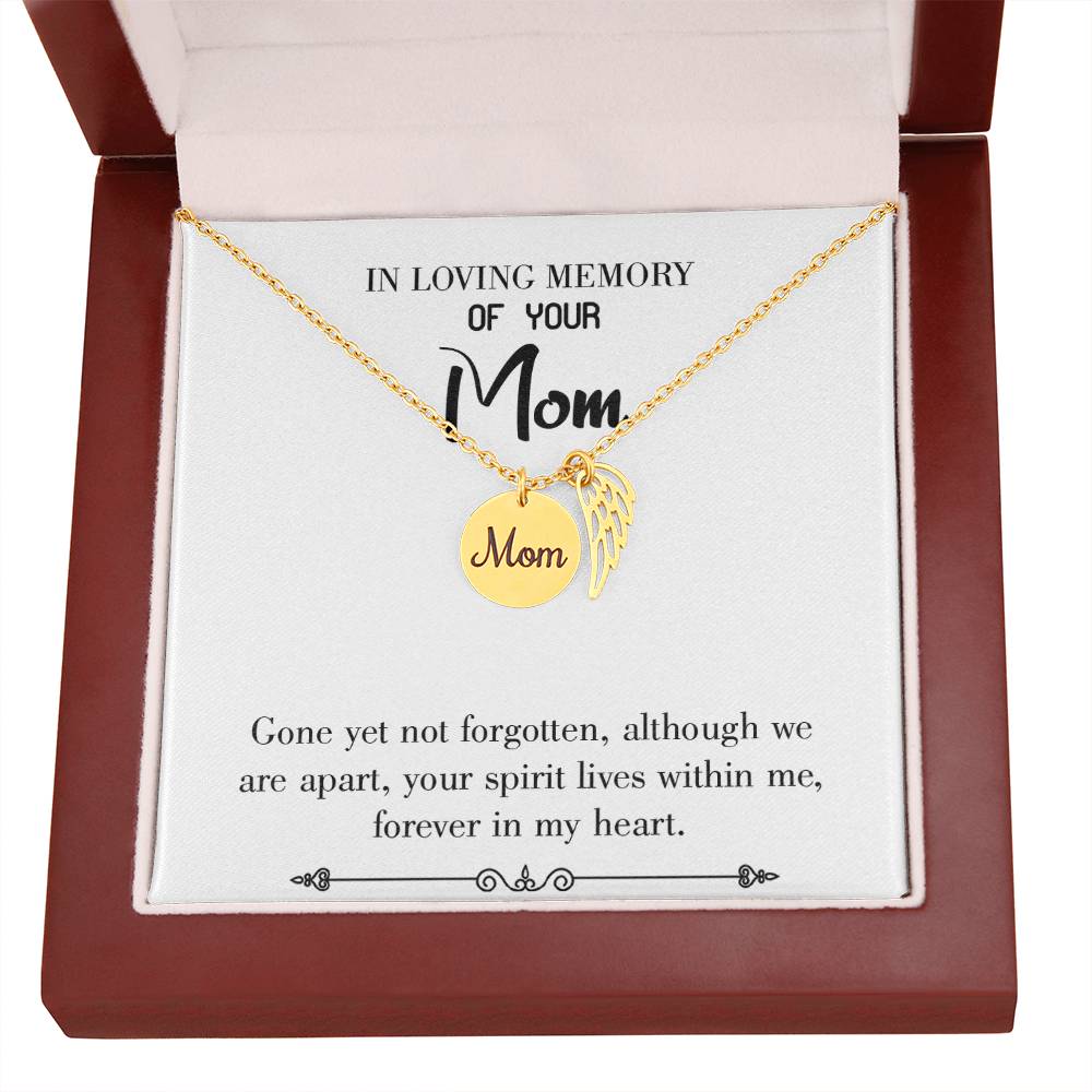 Gone Not Forgotten White Mom Remembrance Necklace Angel Wing Charm, Stainless Steel 18-22'' Chain-Express Your Love Gifts