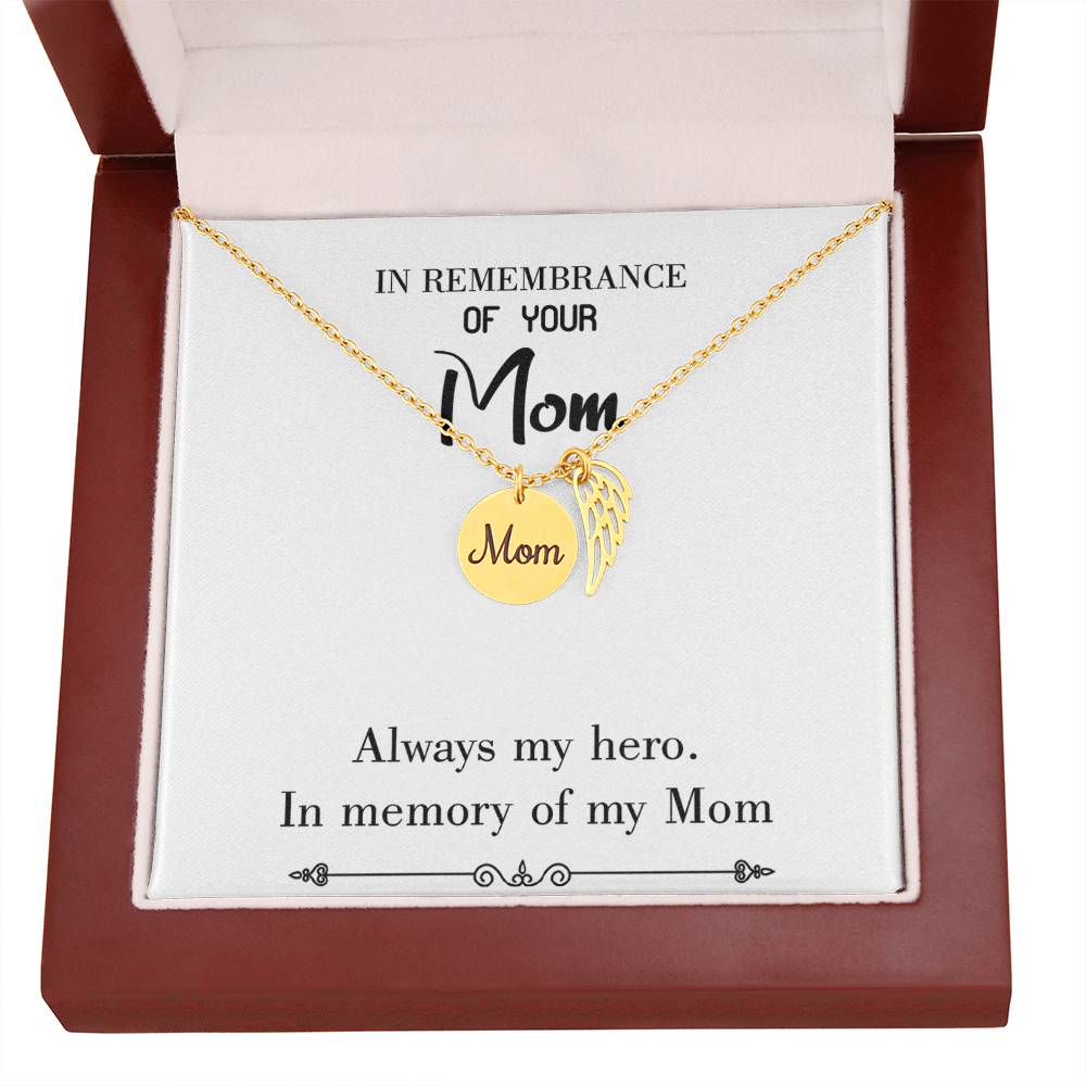 Always My Hero White Mom Remembrance Necklace Angel Wing Charm, Stainless Steel 18-22'' Chain-Express Your Love Gifts