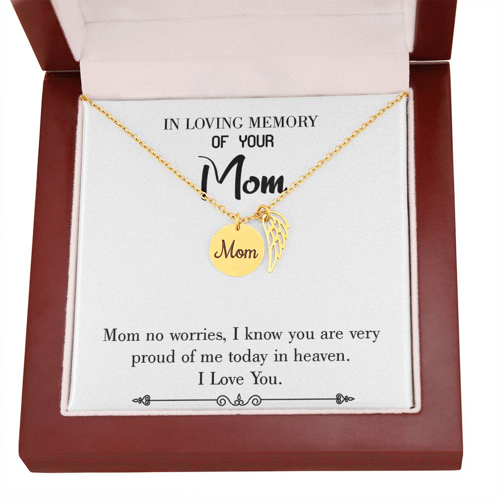 Mom No Worries White Mom Remembrance Necklace Angel Wing Charm, Stainless Steel 18-22'' Chain-Express Your Love Gifts