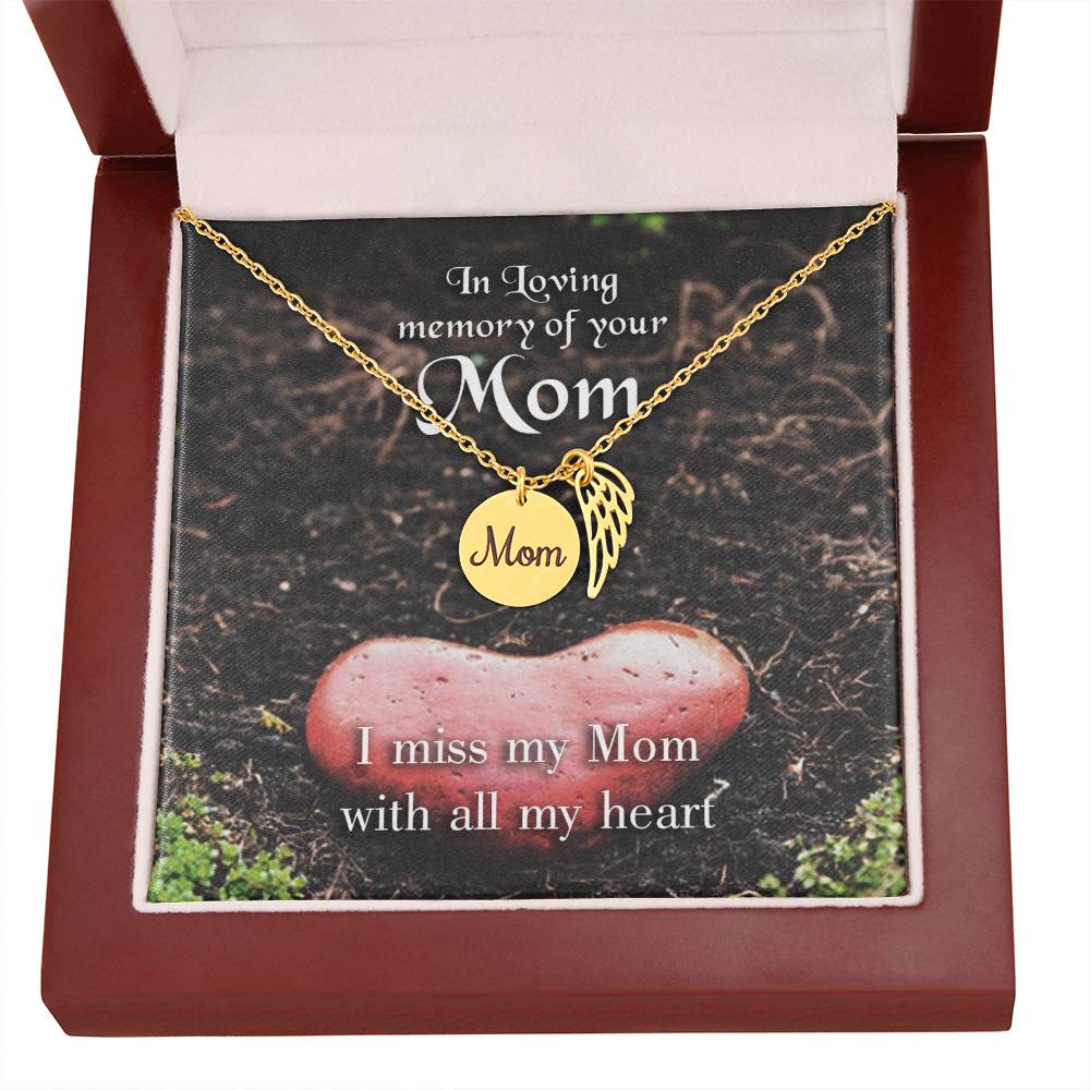 I Miss My Mom Mom Remembrance Necklace Angel Wing Charm, Stainless Steel 18-22'' Chain-Express Your Love Gifts