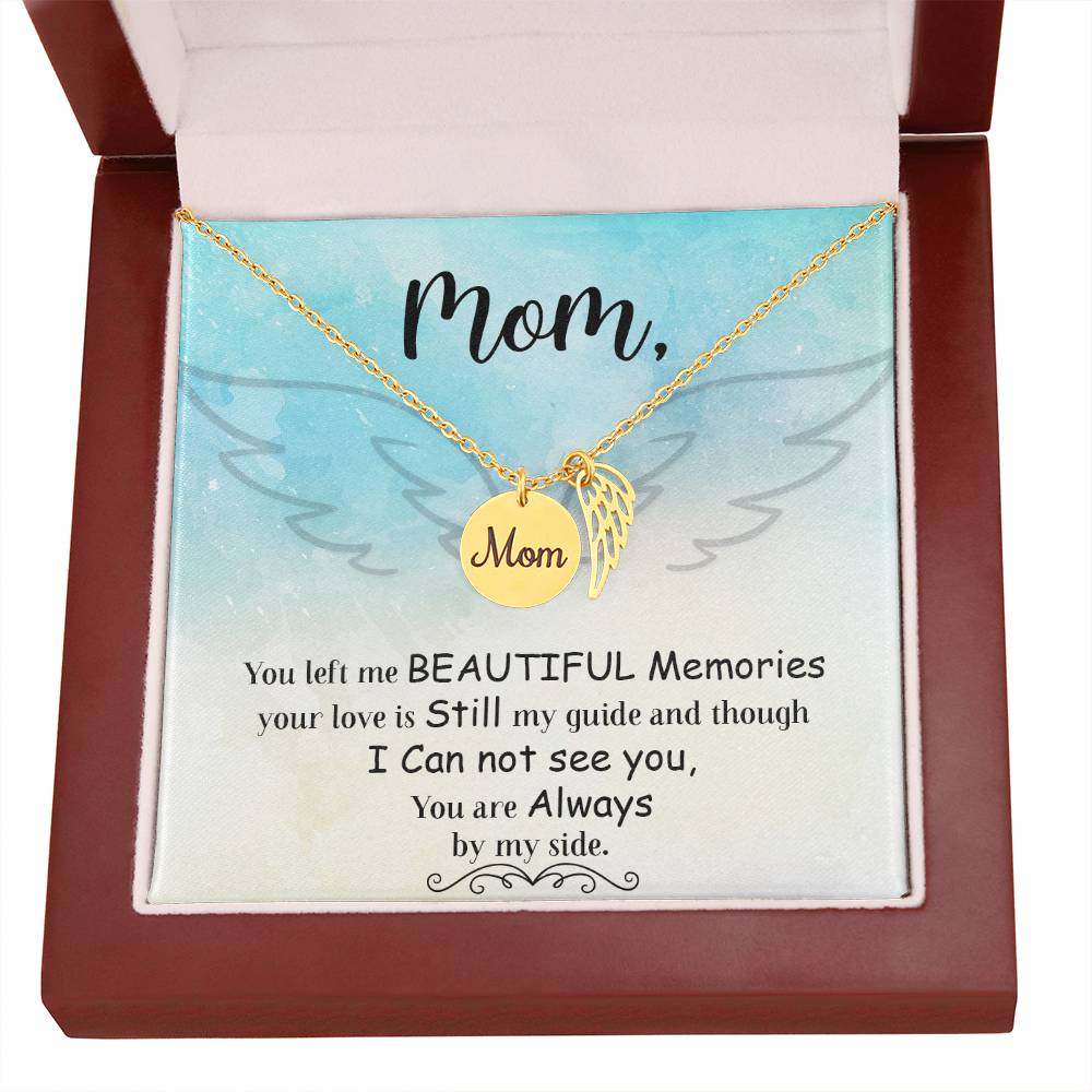 You Left Me Mom Remembrance Necklace Angel Wing Charm, Stainless Steel 18-22'' Chain-Express Your Love Gifts