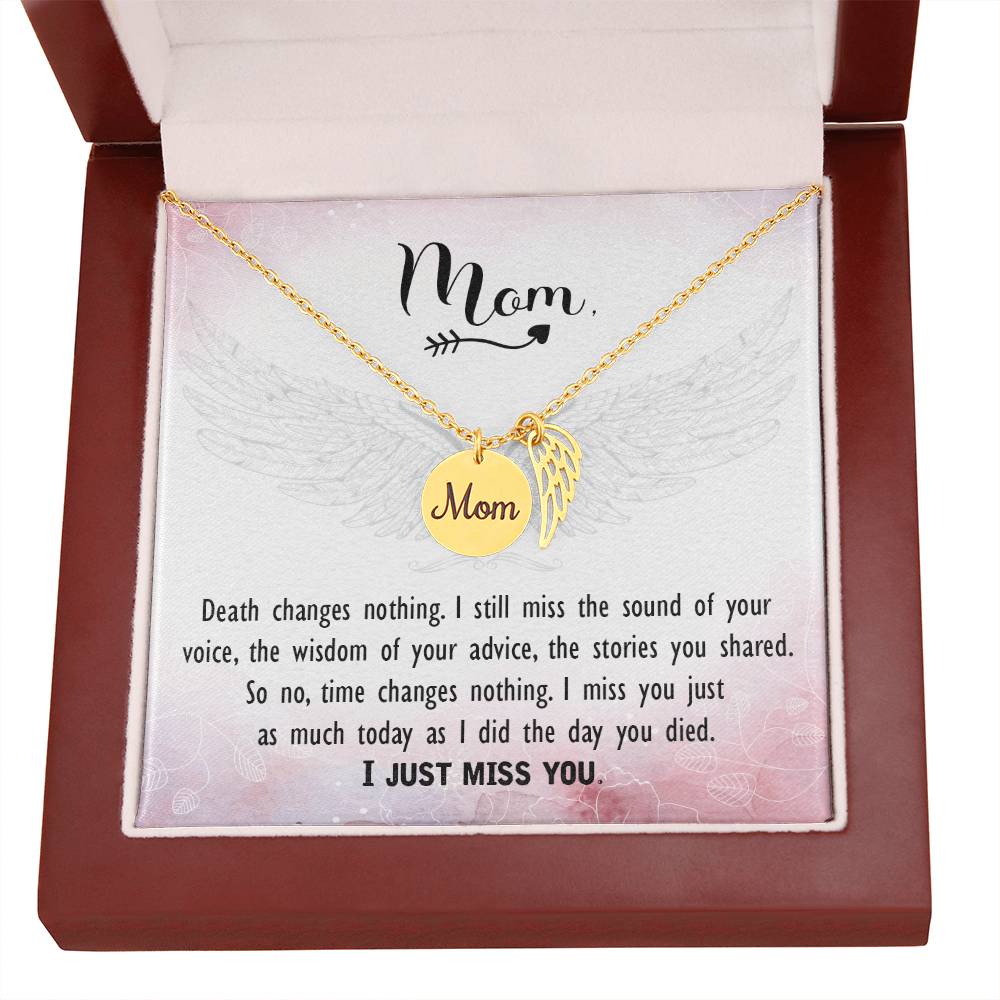 Death Changes Nothing Mom Remembrance Necklace Angel Wing Charm, Stainless Steel 18-22'' Chain-Express Your Love Gifts