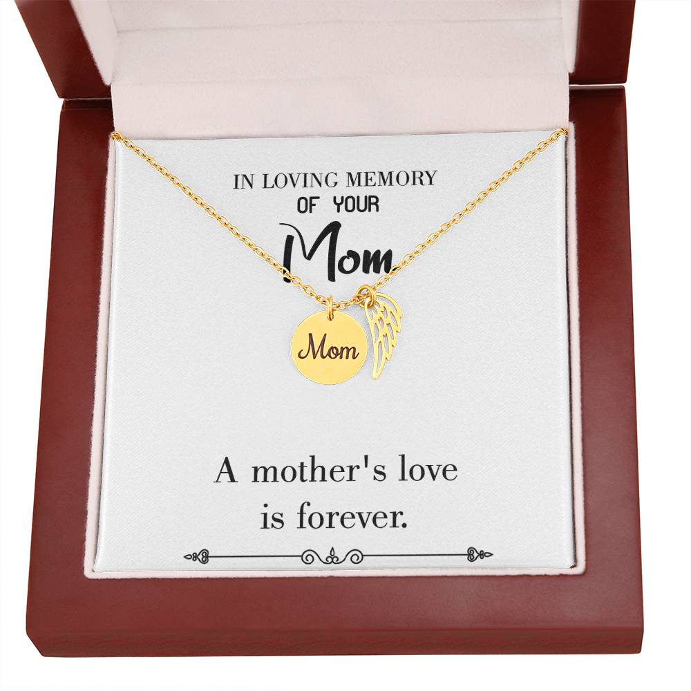 Mother's Love is Forever Mom Remembrance Necklace Angel Wing Charm, Stainless Steel 18-22'' Chain-Express Your Love Gifts