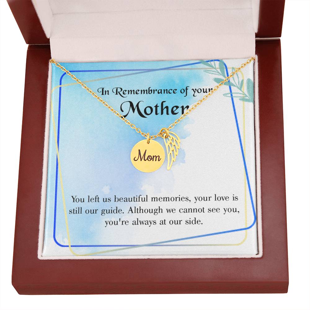 Beautiful Memories Mom Remembrance Necklace Angel Wing Charm, Stainless Steel 18-22'' Chain-Express Your Love Gifts